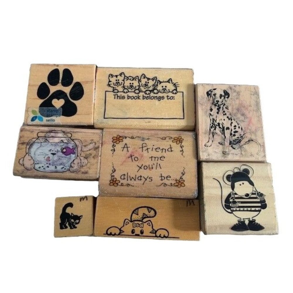 Vintage Animal-Themed Rubber Stamp Set